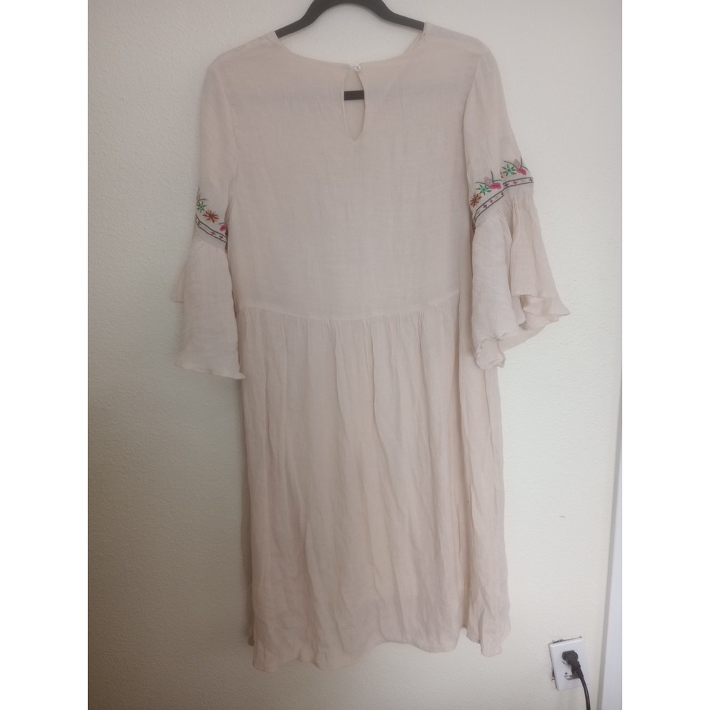 Brass & Roe CTS Dress Embroidered Floral Boho Gauzy Festival Lined Beige Large - Picture 2 of 5